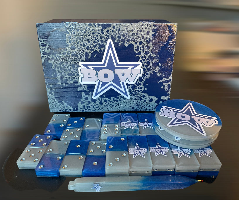 Custom Dominoes with Custom Wood Box (NO HANDLE)